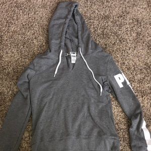 Victoria Secret PINK gray hoodie w/ v-neck cutout